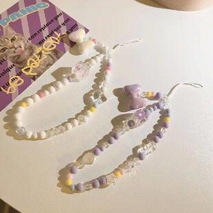 1Pc Kawaii Candy Color Bead Bow Charm Mobile Phone Lanyards