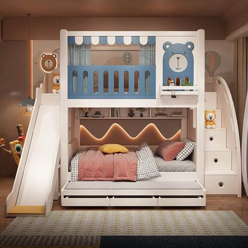 [折扣价】儿童床二层上下铺床高护栏床男孩女孩树屋城堡床同宽小