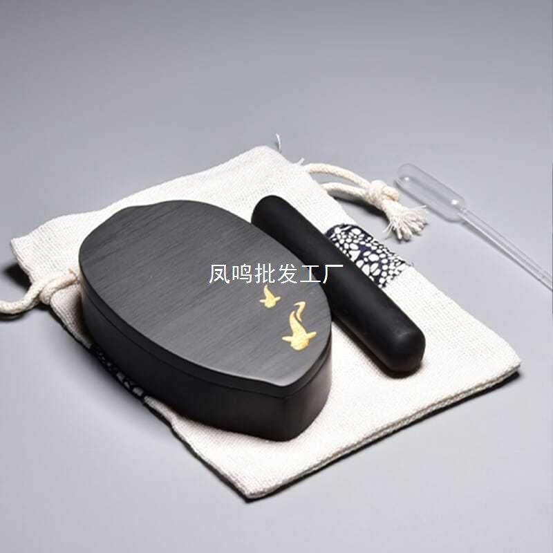 歙砚墨条书法小号天然安徽砚台老坑精品原石文创文房四宝带盖专用