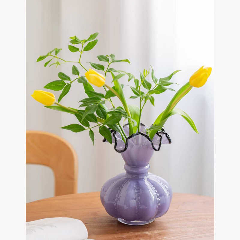 芬顿奶油中古花瓶粉色紫色琉璃渐变拼色肌理法式浪漫玉感南瓜花边,家居饰品,花瓶,淘宝优惠券,粉丝福利购,淘宝优惠卷