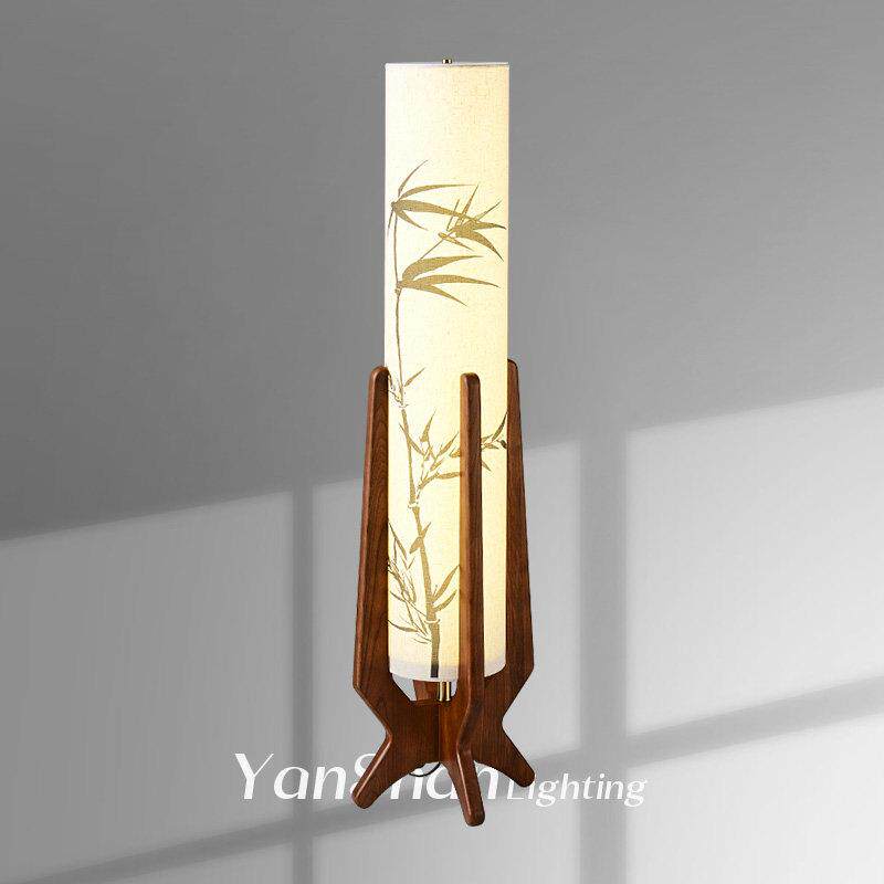 宋代美学落地灯客厅覆古风民宿实木竹叶布艺立式台灯书房卧室氛围