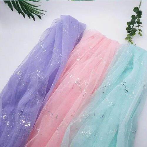 Solid color 100x160cm Soft Shiny Sequins Tulle Fabric