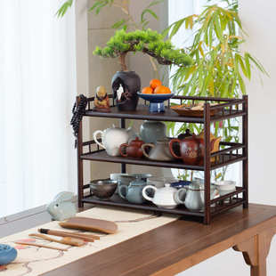 楠竹三层杯架紫砂壶收纳架几柜摆放架茶叶架展示架大号三层听风