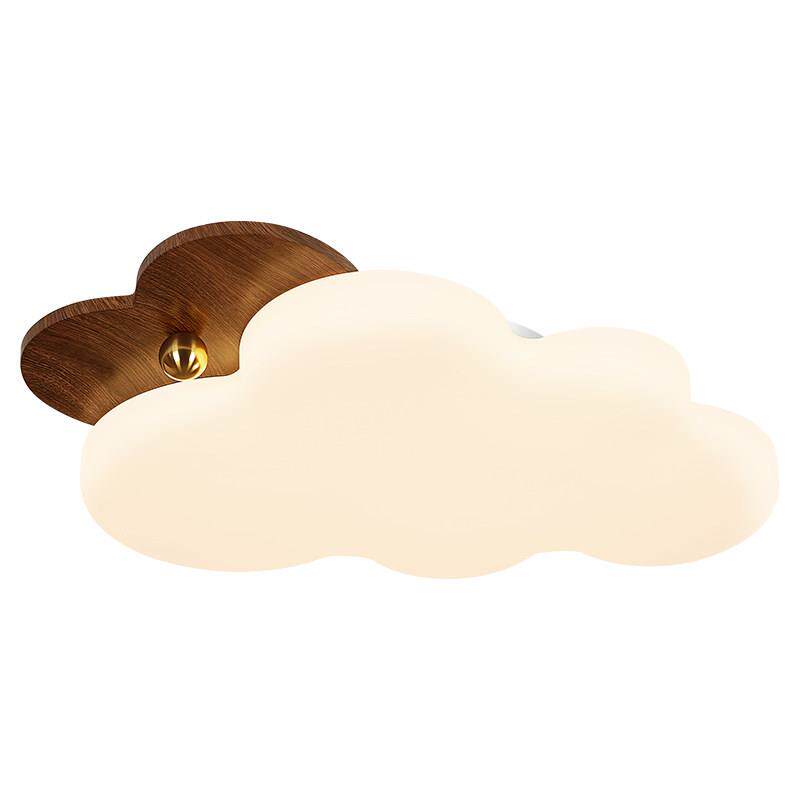 全光谱中古创意云朵儿童房卧室灯覆古胡桃木纹男孩女孩护眼吸顶灯