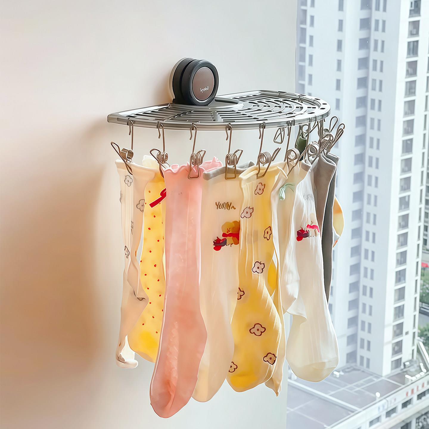 建议阳台安排这个晾晒架~袜子晾晒架多夹子吸盘折叠架阳台晾衣架