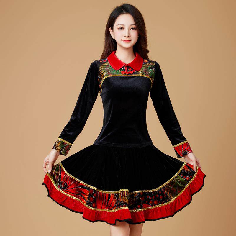新款广场舞服装2024新款套装秋冬金丝绒舞蹈服团队演出表演服裙裤