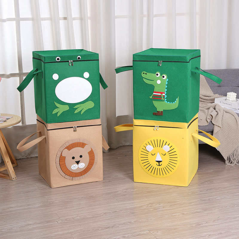 新款方形布艺收纳筐带盖拉链折叠收纳箱配儿童防水游戏垫1498