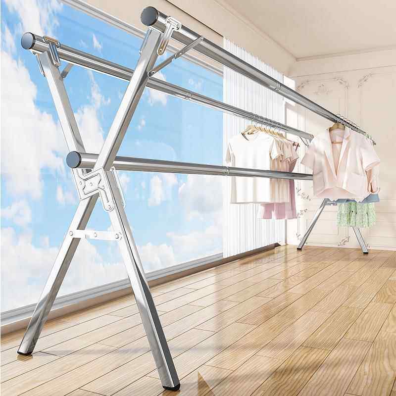晾衣架折叠晾衣架不锈钢落地折叠室内外双杆式挂被子架伸缩阳台移