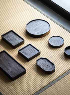 侘寂风托盘黑檀木整木干泡台小茶台家用茶盘民宿装饰置物架