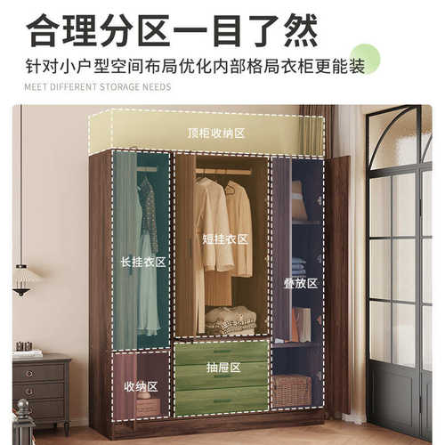 板式衣柜家用卧室加厚柜子出租屋简易儿童柜子组装收纳衣柜带抽屉
