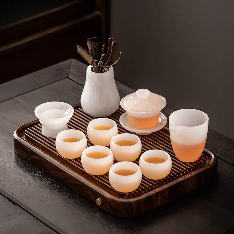 景德镇白玉琉璃茶具套装家用轻奢高档功夫泡茶杯高端盖碗办公室送