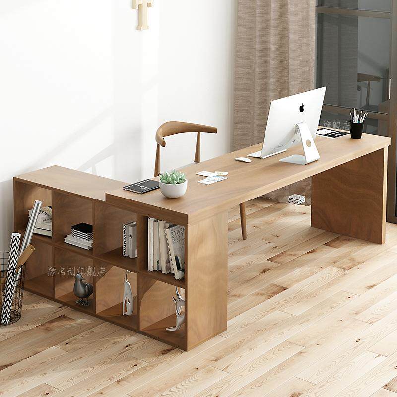 LOFT拐转角L型实木电脑桌设计师经理办公工作台学习书桌侧书柜架