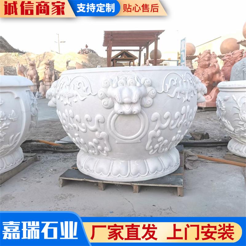 汉白玉花岗岩 石雕鱼缸源头厂家直发 户外庭院装饰用花盆水缸摆件