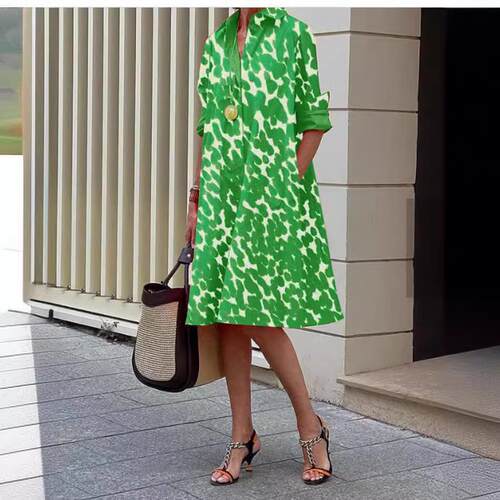 Women's printed pocket shirt dress