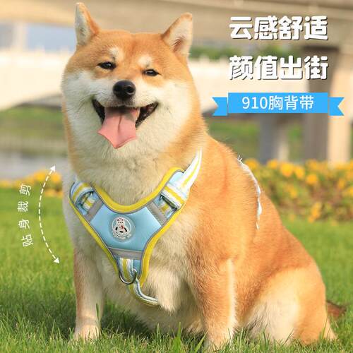 新款直销狗狗牵引绳防挣脱防爆冲夜间反光可调节胸背带工字型轻便
