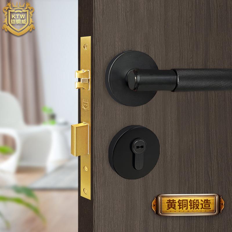 轻奢美式黑色卧室门锁室内门把手家用静音房门锁分体房间木门锁