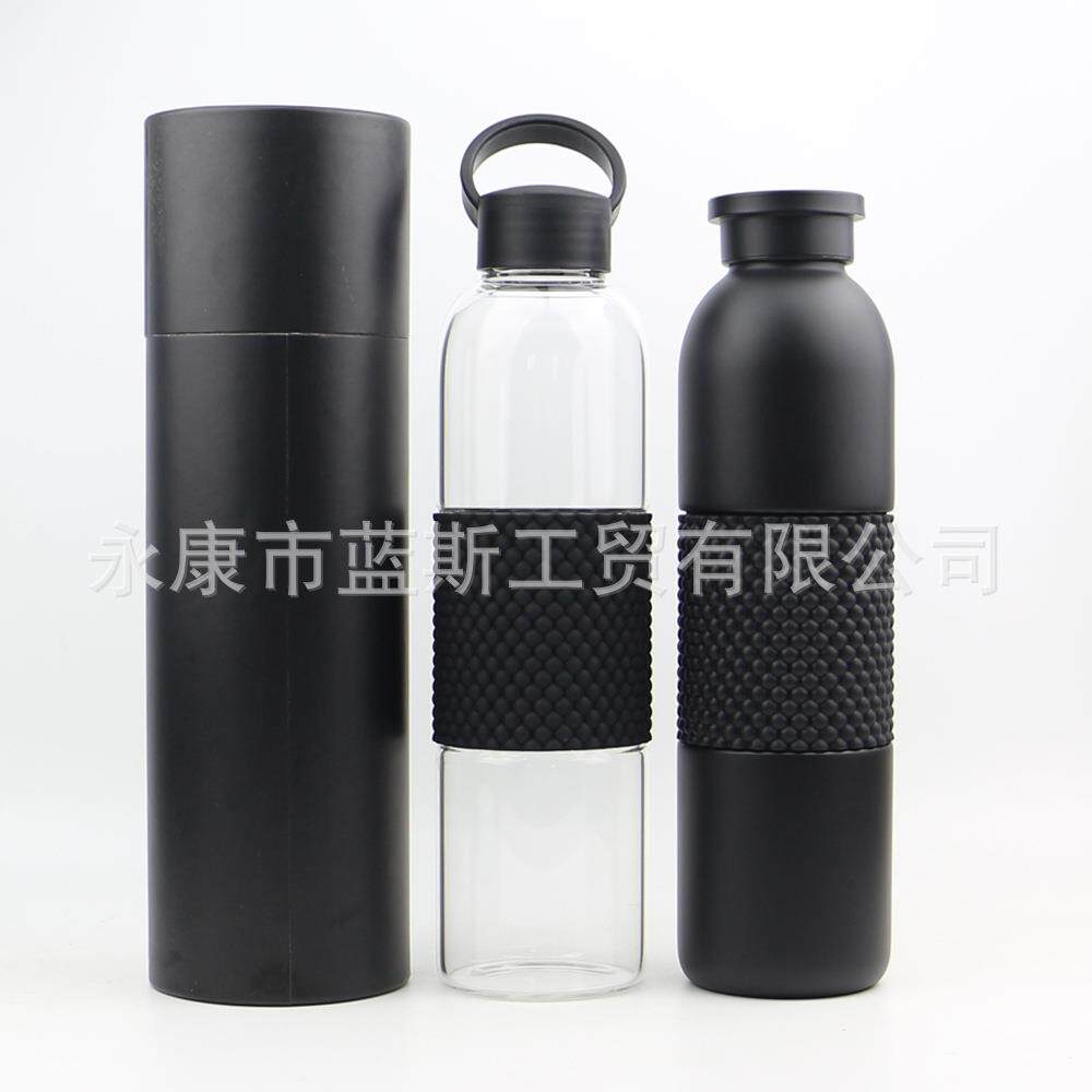新款直销创意款竹盖小口水杯防滑硅胶套单层高硼硅玻璃杯子印logo