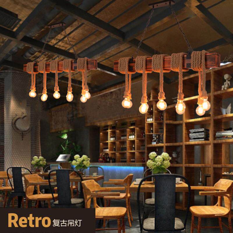 个性木头麻绳吊灯咖啡店奶茶店餐厅火锅店服装店休闲吧灯具木质