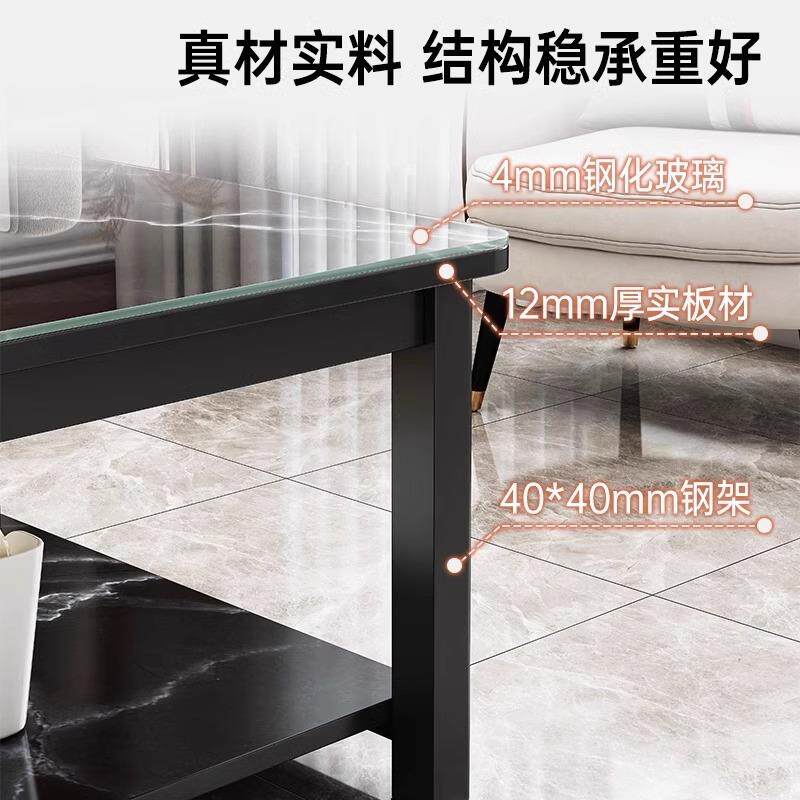 茶客几家用轻奢现简CJ0095约茶桌办公室方形代茶桌岩板双层带玻璃
