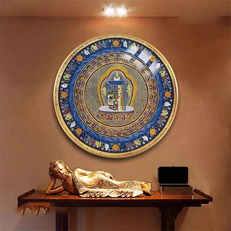 十相自在圆形玄关装饰画 画金刚经唐卡民宿客厅壁画 画藏式八宝招