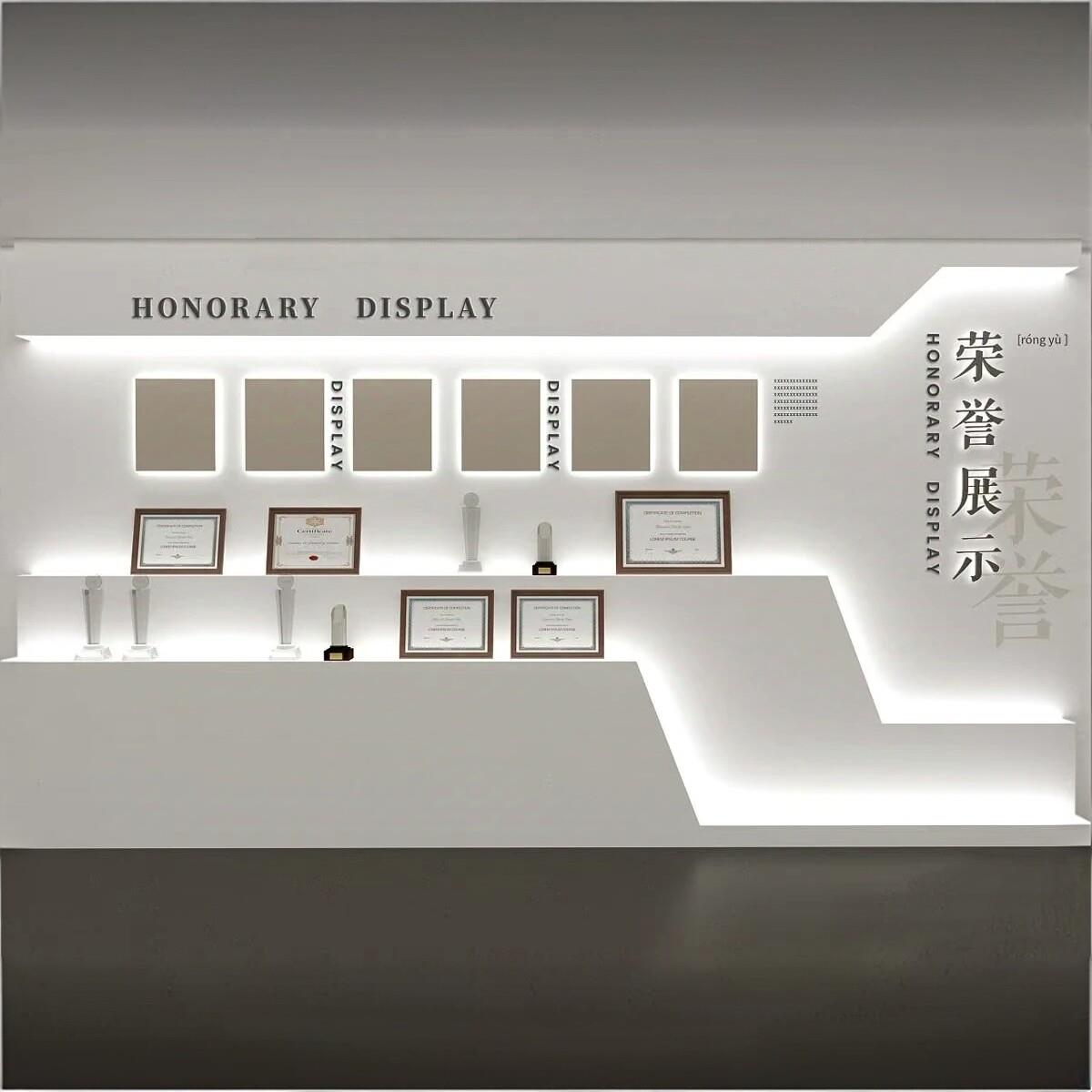 公司荣誉墙展示柜产品展示架奖杯奖牌证书陈列柜定制烤漆带灯展柜