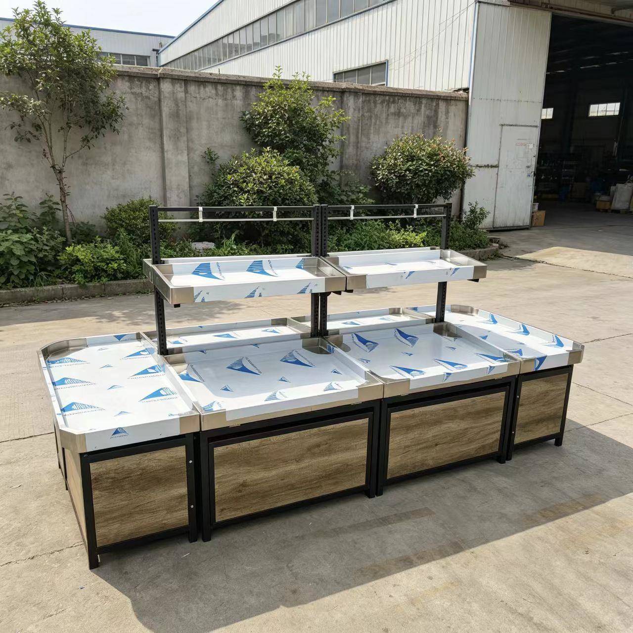 超市菜架水果不锈钢展示架水果蔬菜双层水果中岛生鲜店三层架