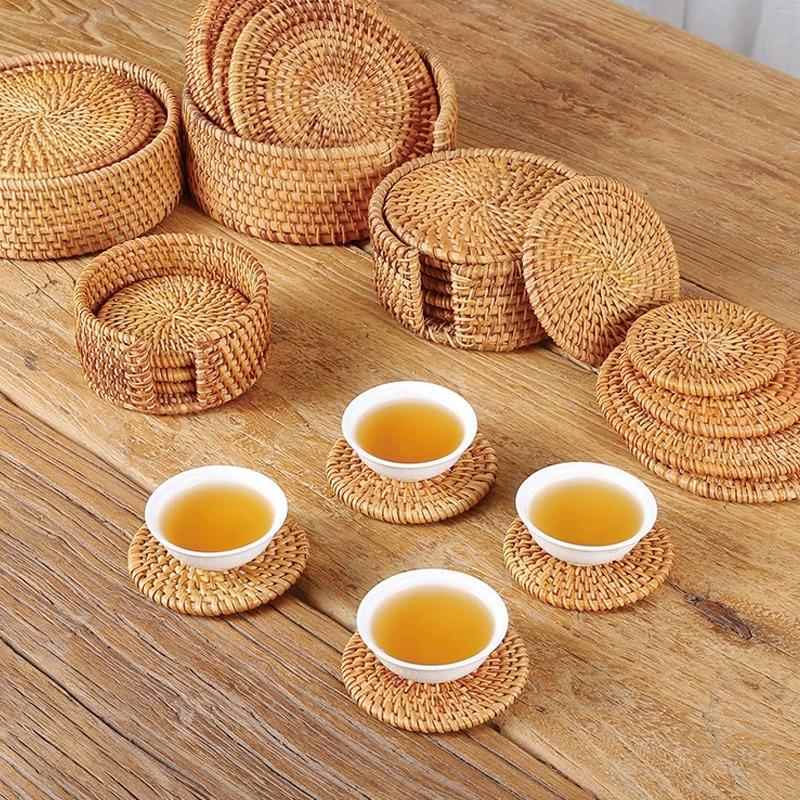 日式天然手工藤编杯垫杯托 托家用隔热餐桌垫创意盘垫碗垫功夫收