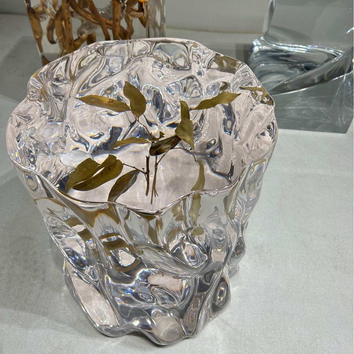 铂晶亚克力透明墩子内埋树木树叶树枝个性艺术水晶凳子客厅茶桌椅