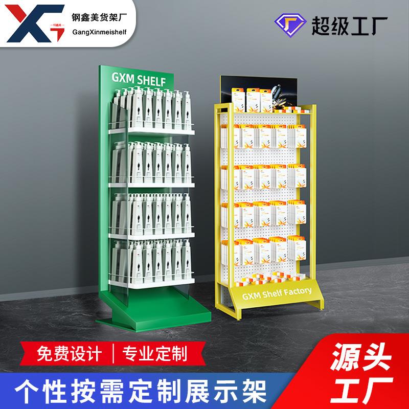 广州商超货架铁线挂钩产品金属旋转陈列架多层电池百货展示架