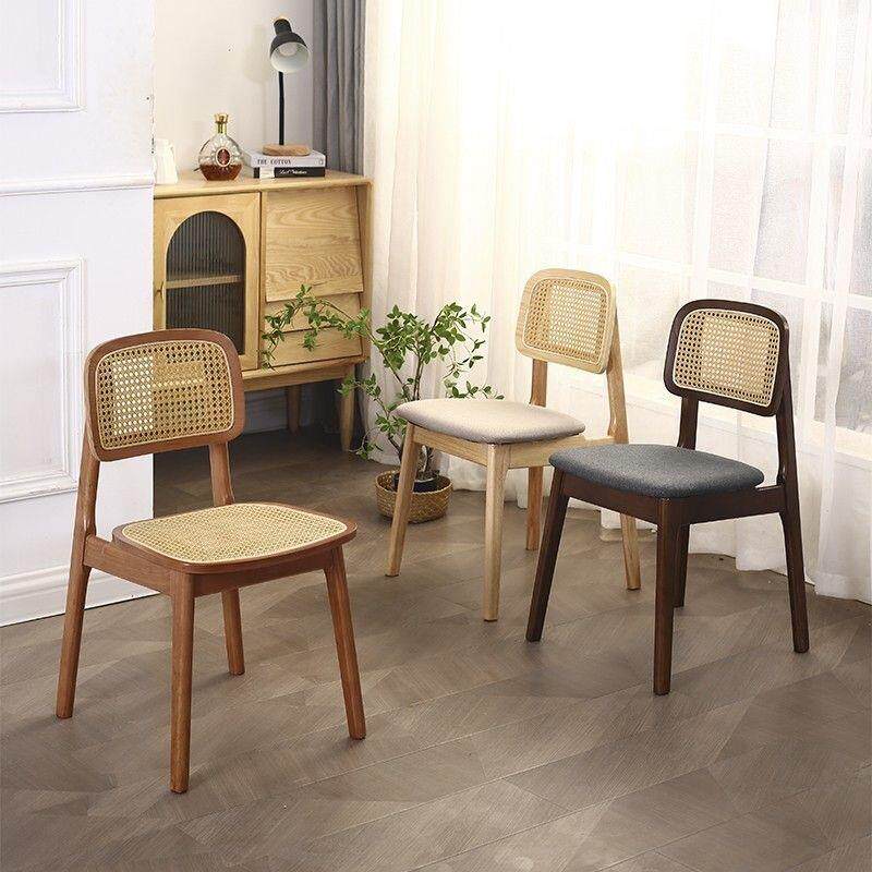 北欧藤编椅子家用阳台藤椅靠背轻奢休闲实木餐椅酒店民宿餐饮