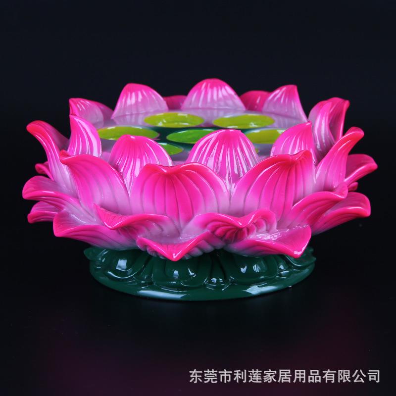厂家树脂莲花灯座7孔9孔万字粉色蜡烛烛台家用酥油灯座供灯架