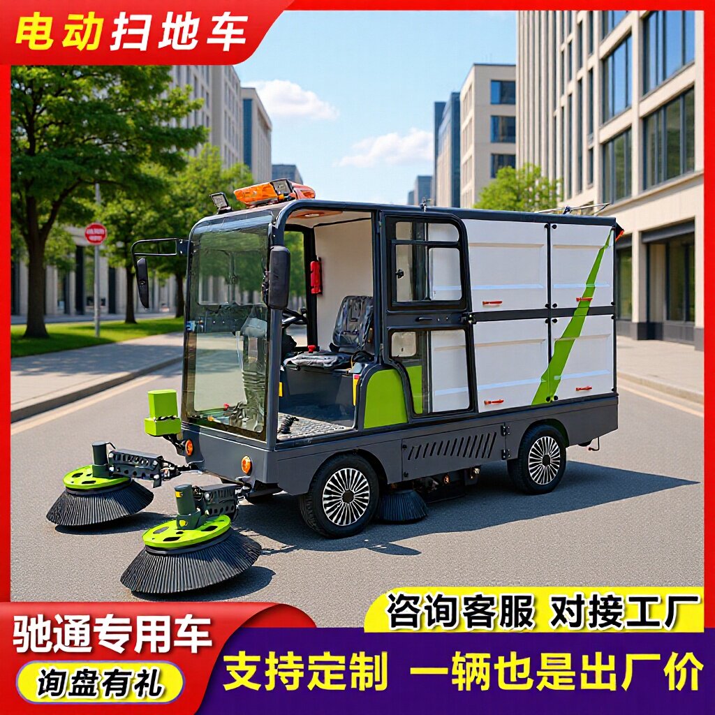 小型环卫电动四轮后挂桶式扫地车 全封闭座驾式清扫车 物业扫地机