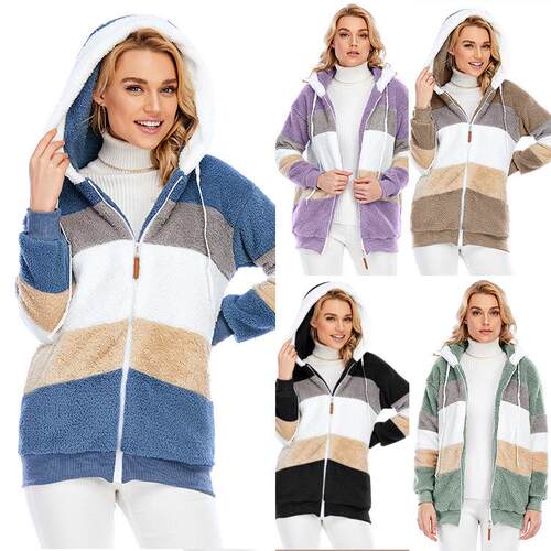 Plush hooded jacket for women 毛绒连帽外套女