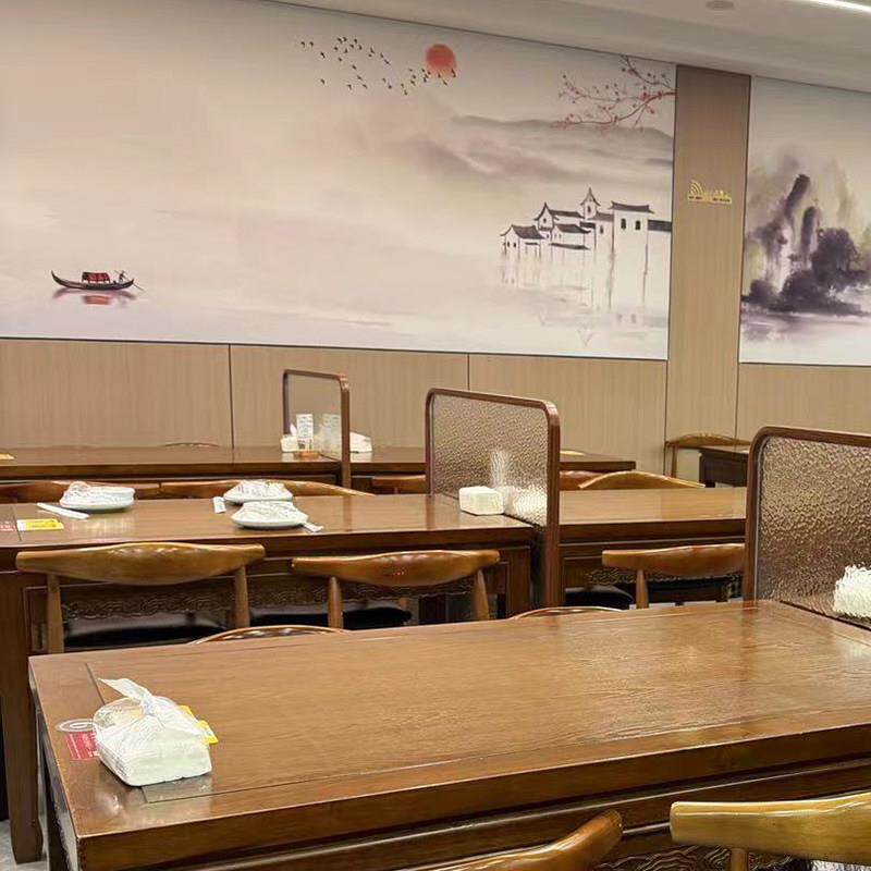 商厅用餐/玻璃矮隔断桌子遮挡馆店火锅面围挡新中式木纹移动装饰