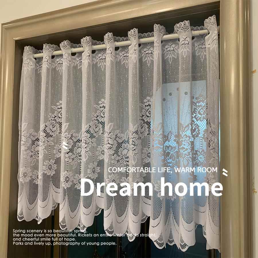 蕾丝门帘免打孔遮挡帘小短帘蕾丝半帘卧室厨房客厅家用隔断帘