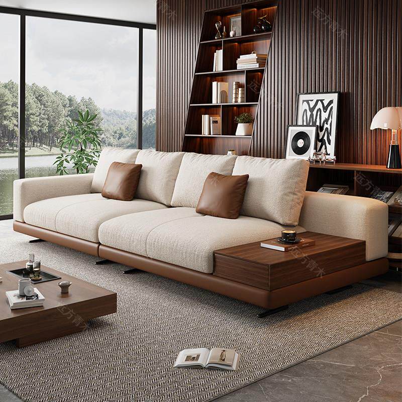 意式极简康纳利真皮羽绒沙发现代轻奢客厅小户型直排棉麻布艺沙发