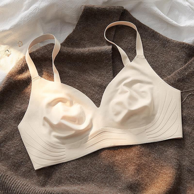 AH无钢圈文胸夏季超薄款无痕乳胶果冻大胸显小收副乳防下垂内衣女