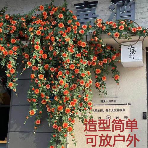 彷真玫瑰藤条婚庆背景藤蔓软装饰假花壁挂空调水管道缠绕墙面遮挡