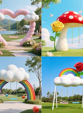 网红打卡户外彩虹云朵秋千雕塑景区民宿商业街公园海边装饰摆件