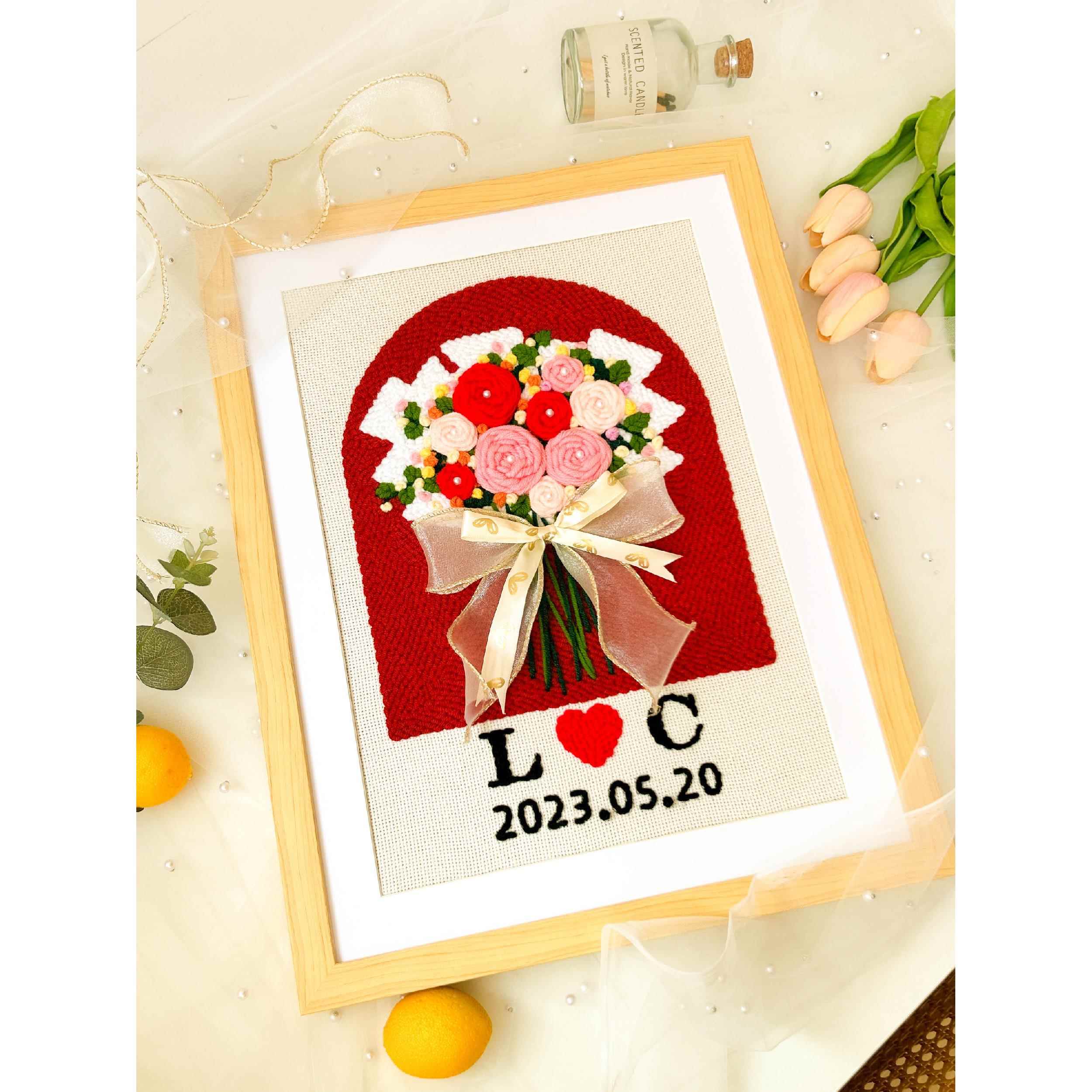 戳戳绣毛线刺绣手工diy材料包编织花束结婚纪念日情人节礼物新手