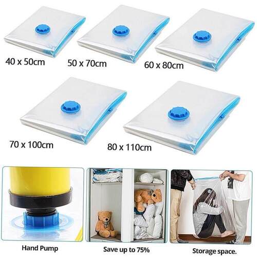 2/5/10Pcs Vacuum Bag Storage w Valve Home Organizer Bag Fold