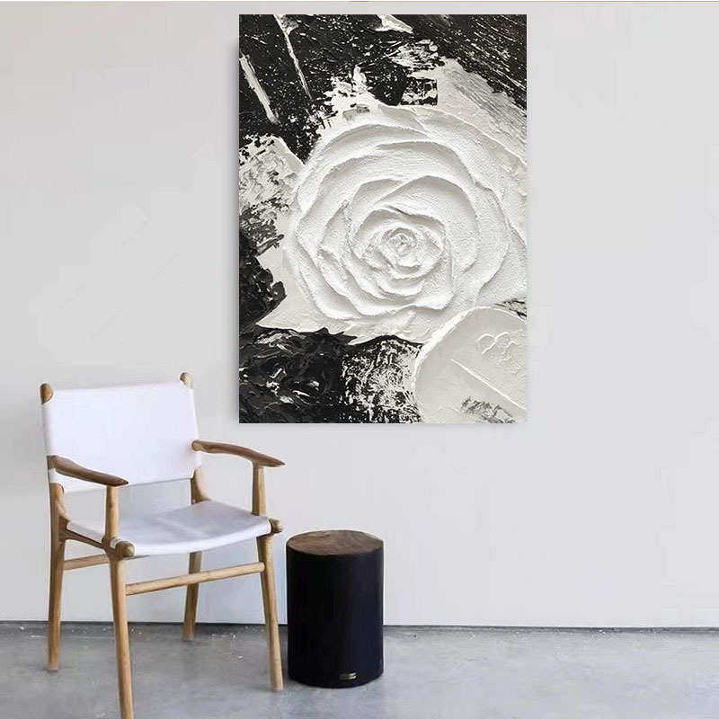 纯手绘油画玫瑰立体肌理画客厅沙发背景墙装饰画黑白极简轻奢壁画,家居饰品,油画,淘宝优惠券,粉丝福利购,淘宝优惠卷