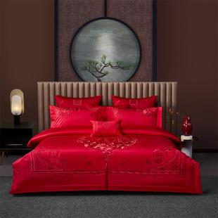 高端奢华全棉婚庆四六件套新婚庆大红床单被套喜被陪嫁床上用品