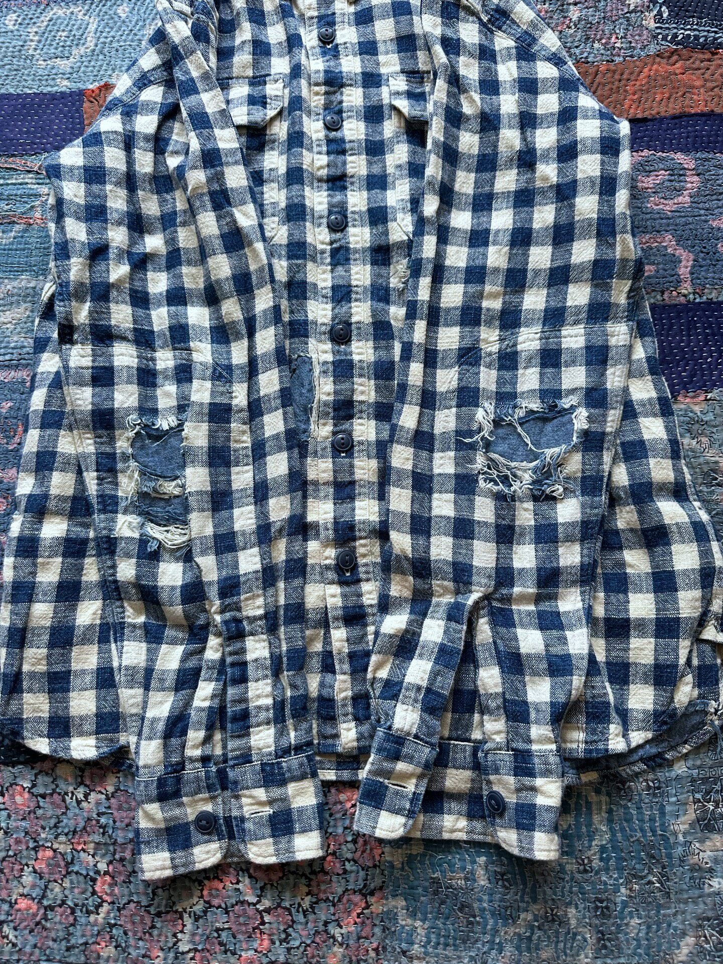RRL Distressed Check Workwear Shirt — back