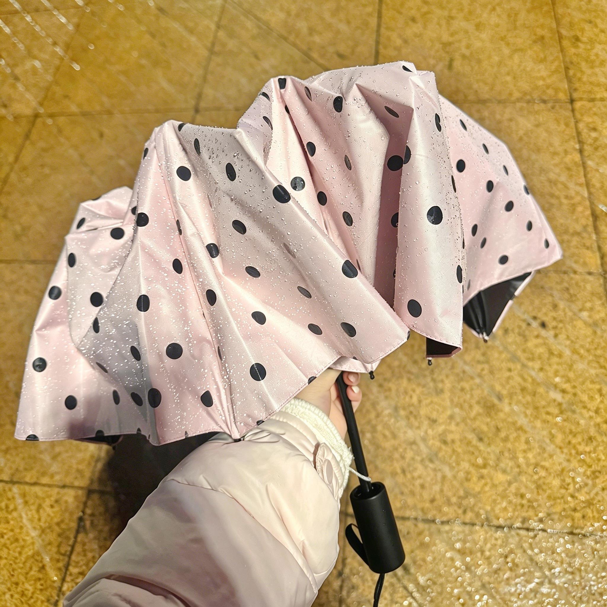 波点雨伞自动晴雨伞简约ins风日韩系手动黑胶防晒长柄演唱会遮雨