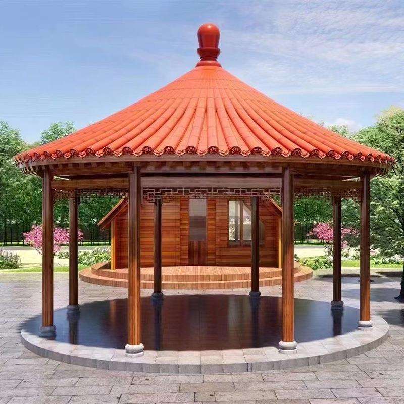 古建凉亭户外防腐木四角常规凉亭古建长廊户外园林庭院景观装饰