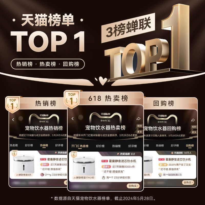 霍曼三代饮水机猫咪喝水器无线水泵自动循环静音滤芯宠物狗狗喂水