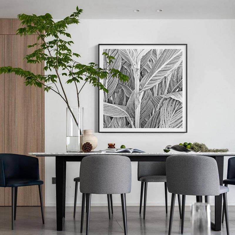 现代简约玄关书房装饰画抽象黑白线条植物客厅挂画餐厅文艺壁画
