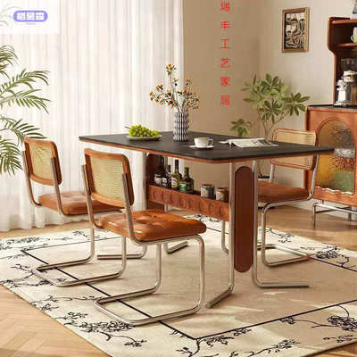 「木集」法式岩板餐桌长方形桌布伦特复古小户型中古风家用餐桌