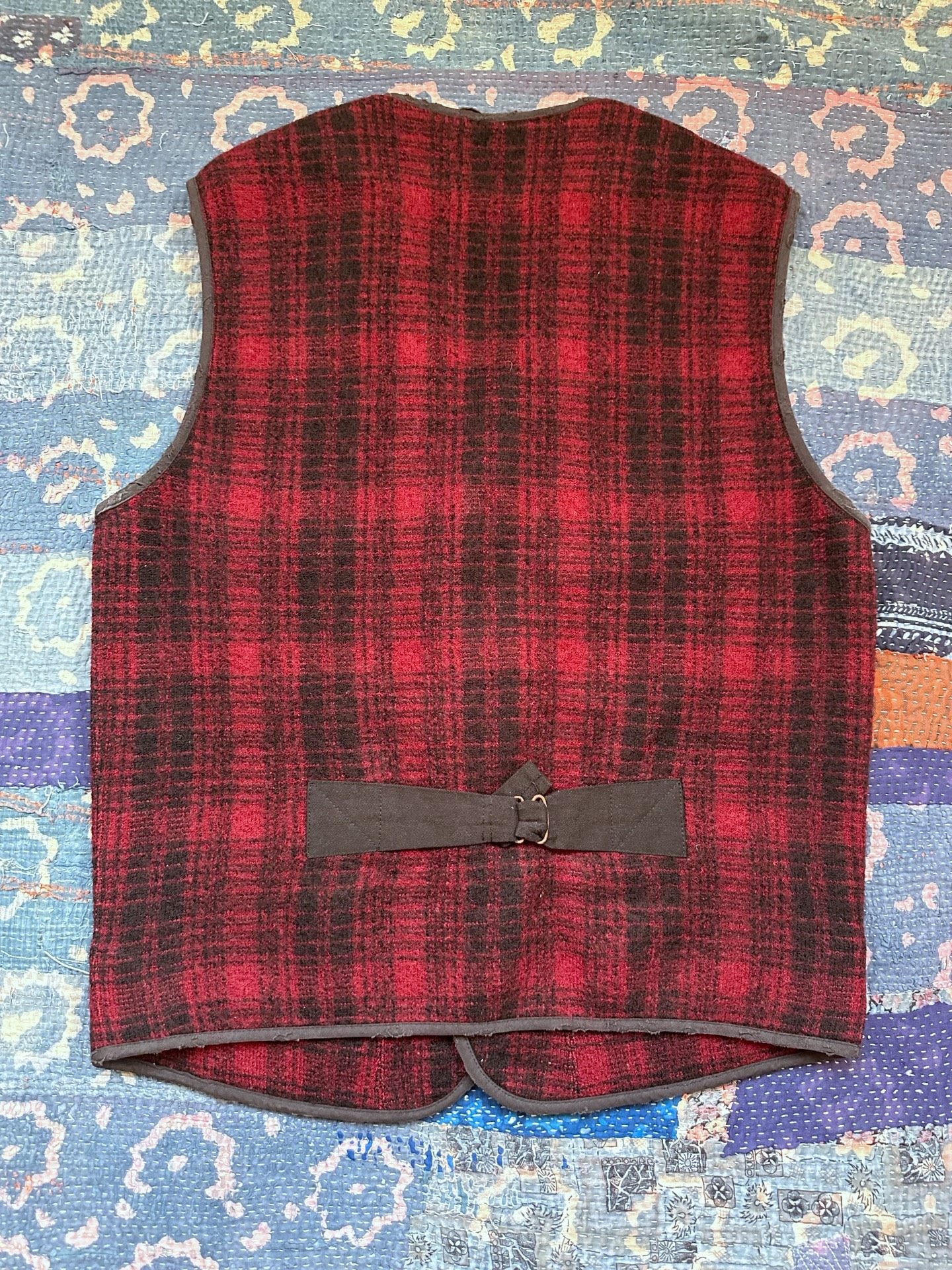 RRL Red Black Plaid Four-Pocket Vest — front